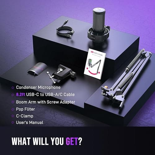 FIFINE USB Gaming Microphone Kit, PC Streaming Mic with RGB Lights, Mute, Gain Knob, Metal Boom Arm for Recording Podcast, Condenser Computer Microphone Set Compatible with PS4/PS5-AmpliGame A8T thumbnail 7