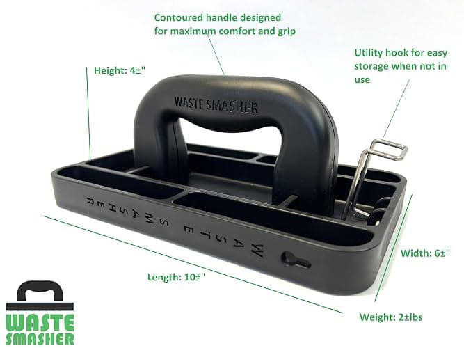 Waste Smasher - Manual Trash Compactor Tool - Hand-Held Garbage Press with Built-in Hook - for Kitchen Waste Bin - Space Saving Design - No Batteries Required - Freestanding - Black thumbnail 3
