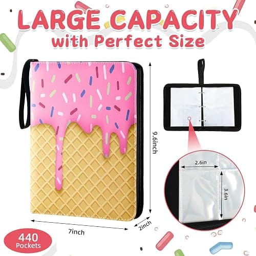 Jaloro Ice Cream Drip Baseball Card Binder Trading Card Binder Portable Collector Cardholder Baseball Album Case for Boys Sports Game Supplies(Ice Cream,Pink,440 Pocket) thumbnail 3