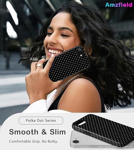 Amzfield Compatible with iPhone 16e/17e Case Cute Polka Dot Aesthetic for Women Girls Simple Chic Girly Dual Layer Hybrid Protection Elegant Case for iPhone 16e for iPhone 17e-Black thumbnail 6