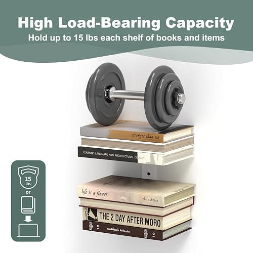 Mefirt Invisible Floating Bookshelves for Wall, 6 Tier Vertical Spine Book Tower, Heavy Duty Floating Book Shelves Metal Book Organizers for Home Office, 3 Pack(White) thumbnail 4