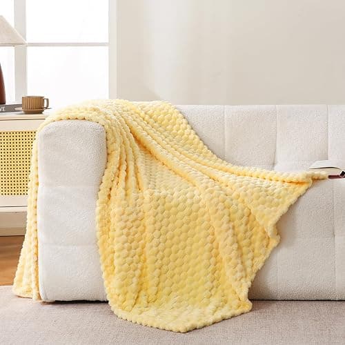 Bnuitland Light Yellow Flannel Throw Blanket (50X40 inches), 300 GSM Fleece Cozy Warm Soft Lightweight Bed Sofa Blanket for Babys and Pets, Suitable for All Seasons thumbnail 3