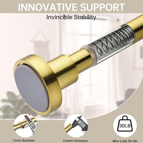 BRIOFOX Shower Curtain Rod Adjustable 18-64 Inch, Spring Tension Shower Rod No Drilling Non Slip, Brushed Gold thumbnail 4