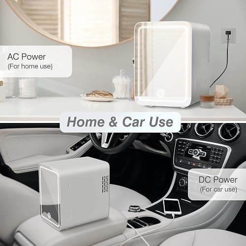 Easy-Take Skincare Fridge - Mini Fridge with Dimmable LED Mirror (4 Liter/6 Can), Cooler and Warmer, for Skincare and Food, Mini Fridge for Bedroom, Office and Car, White thumbnail 5