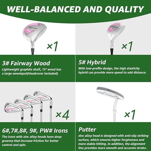 8 Pieces Complete Golf Club Set for Men & Women (Left/Right Hand) – Full Set with Fairway Wood, Hybrid, Irons, Putter & Lightweight Bag – Beginner Friendly, Best Value for Distance & Accuracy thumbnail 2