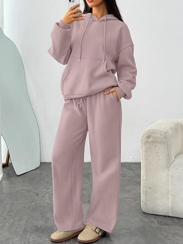 Trendy Queen Womens 2 Piece Lounge Sweat Sets Matching Sweatsuits | Oversized Hoodie,Drawstring,Drop Shoulder,Kangaroo Pocket,Wide Leg Sweatpants thumbnail 2