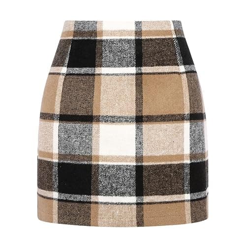 Kinghua Womens Wool Plaid Mini Skirt Fall Winter High Waisted Bodycon Pencil Skirt thumbnail 2