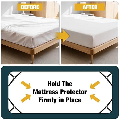 WHISPERING WONDER 4 Pack Bed Sheet Fasteners, Adjustable Mattress Cover Straps with Metal Clips, Elastic Bed Corner Holders, Non Slip Sheet Clips, Black Color thumbnail 6