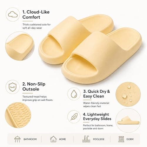 Cloud Slides for Women and Men, Thick Sole Lightweight EVA Pillow Slippers | Soft Non Slip Quick Dry Shower Sandals for Bathroom, Pool, Beach, Indoor and Outdoor Comfort thumbnail 4