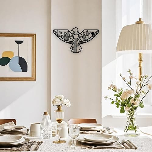 Metal Aztec Cactus Desert Southwestern Wall Decor Native American Eagle Wall Art for Home Bedroom Living Room Black (Black) thumbnail 5