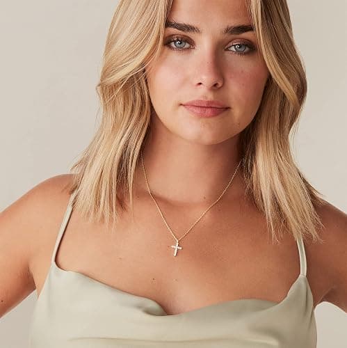 PAVOI 14K Gold Plated Cubic Zirconia Cross Necklace for Women | Cross Faith Pendant Necklaces thumbnail 2