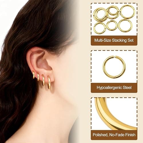 8 Pieces Gold Clip on Earrings Non-Piercing Fake Hoops for Men Women, Cool Stainless Steel Clip on Earring Unisex Hoop Ear Clips Gifts Set, 4 Pairs in Four Different Sizes (Gold) thumbnail 3