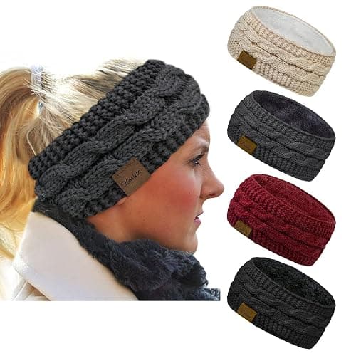 Loritta 4 Pack Womens Winter Headbands Fuzzy Fleece Lined Ear Warmer Cable Knit Thick Warm Crochet Headband Gifts - Image 1