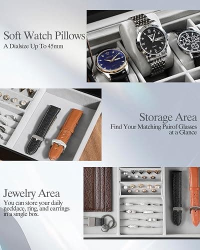 GUKA Watch Box 12 Slot Watch Display Organizer Leather Jewelry Case Drawer Glass Birthday for Men Women, Child Husband Dad thumbnail 6