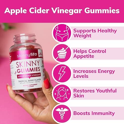 SkinnyFit Skinny Gummies Apple Cider Vinegar Gummies w/ The Mother, Healthy Weight, Immune Support, Vitamin B9, B12, Beetroot, Pomegranate, Vegan-Friendly, 60 Count thumbnail 5