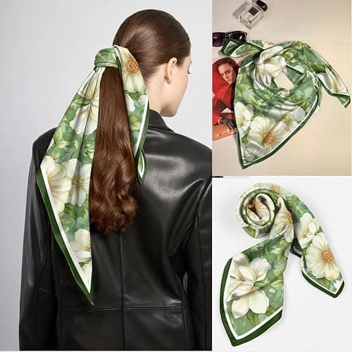 Deokke Scarf Silk Feeling Square Satin Headwear Wrap 27.5 Inches Bandana Aesthetic Trendy Cute Handbag Decoration Women Girls thumbnail 4