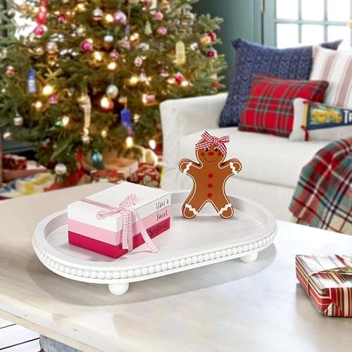 Pink Christmas Decorations 4 PCS Gingerbread Table Centerpieces, Cute Girlie Tabletop Christmas Decor for Tiered Tray Shelf Fireplace Mantel Office Desk Holiday Wood Faux Book Gingerbread Girl Sign thumbnail 8