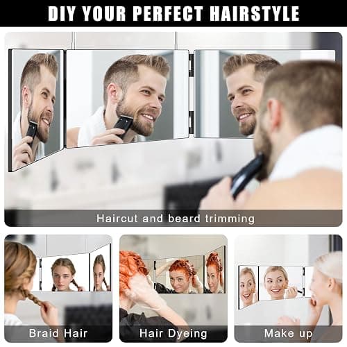 OLIBUY 3 Way Mirror for Hair Cutting, Three Way Mirror for Shaver and Makeup, Height Adjustable with Two Hold Nails, 360 Viewing Angle, Clear Anti-Fog HD Glass thumbnail 7