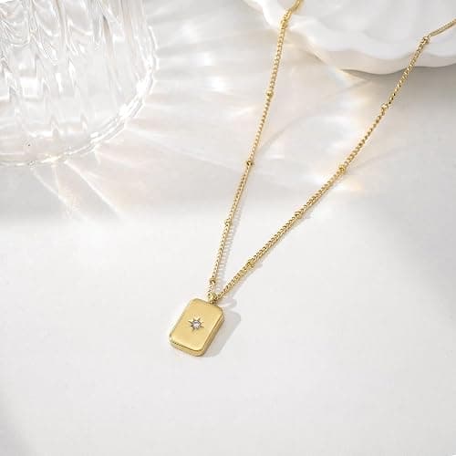 Gold Silver Necklace for Women 14K Gold Silver Plated Dainty Pendant Chain Necklaces Cubic Zirconia Clover Flower Spiral Sun Wishbone Angle Wings Pearl Drop North Star Charm Trendy Jewelry Gift thumbnail 4