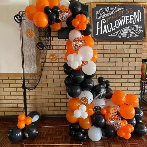 Halloween Balloons Black Orange Balloons Set, 50Pcs 12inch Black White Orange Confetti Latex Balloon Halloween Balloon for Celebration Party Bar Anniversary Graduation Decoration thumbnail 5
