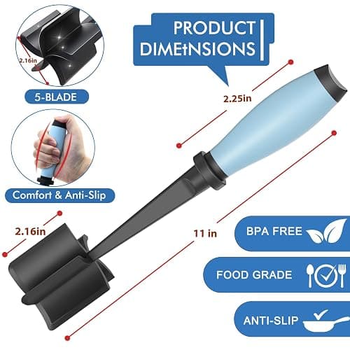 Upgrade Meat Chopper, Heat Resistant Meat Masher for Hamburger Meat, Ground Beef Smasher, Nylon Hamburger Chopper Utensil, Ground Non Stick Mix Chopper, Mix and Chop, Potato Masher Tool（Aqua） thumbnail 3