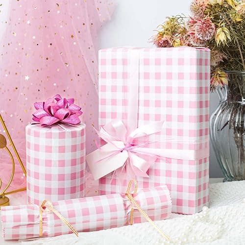 Burymento Pink Checkerboard Wrapping Paper, Gift Wrap for Birthday, Valentines, Mothers day, Graduation, Wedding, Fathers day, Baby Shower, Christmas (17in x 32.8ft) thumbnail 5