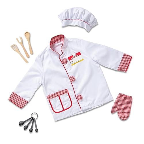 Melissa & Doug Chef Role Play Costume Dress-Up Set (8-Piece) - Chef's Jacket, Hat, Name Tag - Pretend Chef Dress up Outift with Realistic Accessories, Kids Dress Up for Toddlers & Children Ages 3+ - Image 1