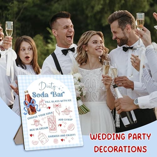 She's Ready to Pop Dirty Soda Bar Sign with Menu, Wooden Tabletop Welcome and Recipe Board for Gender Reveal Party, Beverage Setup Sign 8x10 Inch, Blue Baby Shower Decor (Blue Bow) thumbnail 5