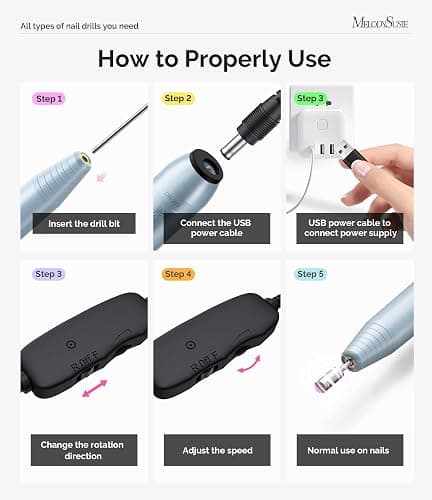 MelodySusie Pen-Shaped Portable USB Nail Drill, PC120I 20000RPM Electric Nail File with Compact Design for All Nail Care, Manicure Polishing, Shaping & Gel Removal at Home for Beginners thumbnail 6