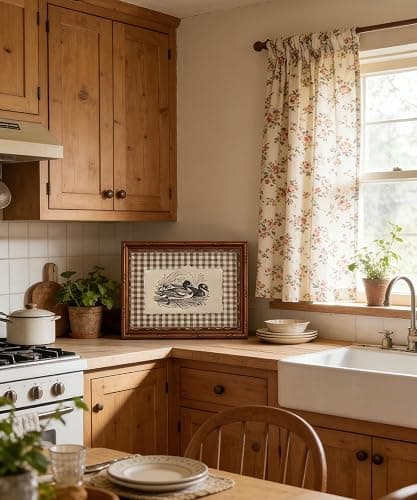 Vintage Gold Framed Wall Art Vintage Duck Wall Art Rustic Farmhouse Brown Gingham Duck Wall Decor Picture Country Cottage Illustration Poster Print Artwork for Living Room Bedroom 9x11in thumbnail 4
