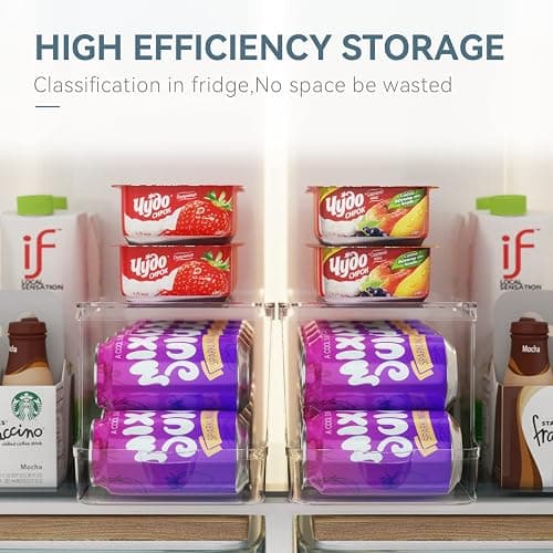 Soda Can Dispenser for Refrigerator with Lids, Stackable Drink Organizer for Fridge, Clear Plastic Refrigerator Organizer Bins, Beverage Can Holders for Pantry, Freezer, Kitchen, Cabinets Set of 2 thumbnail 6