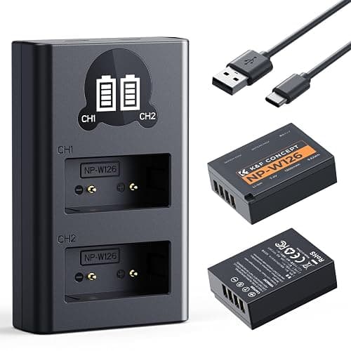 K&F Concept 1300mAh NP-W126 NP-W126S Battery and Charger for Fujifilm XM5, X100VI, X100V, XS10, XT30, XT30 II, XT20, XE4, A5, Dual-Slot Fast Charger, Type-C and Micro-USB Input, 2 Pack Battery - Image 1
