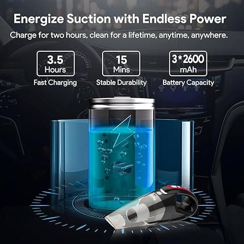 kitsky Handheld Vacuum - Car Vacuum Cleaner Cordless with Powerful Suction, Portable HandHeld Vacuuming Cordless - for Sofas, Mattresses, and Windows (Red(16000PA)) - 16000PA thumbnail 3