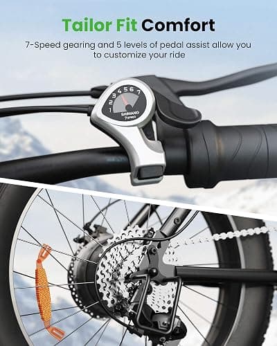 isinwheel M10 Pro Electric Bike, 1000W Peak Motor, 22 MPH 20"x4" Fat Tire Ebike, USB Phone Charging Port, 10.4Ah Removable Battery, 7-Speed Electric Dirt Bike for Adults, Teens & Women thumbnail 6