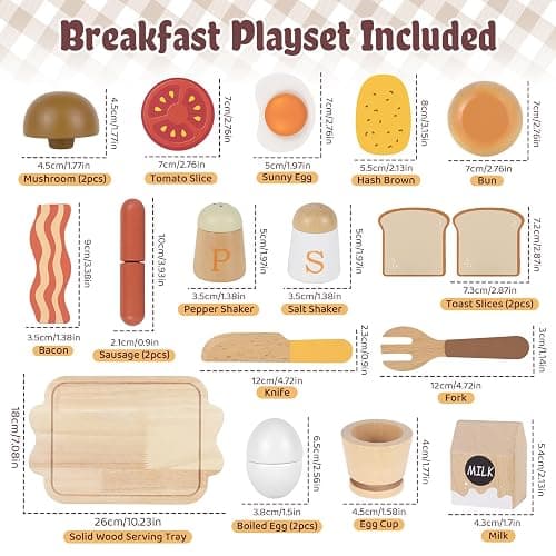 Airlab Toy Food for Toddler 3-5 Pretend Play Kids Kitchen Playset Breakfast Cutting Food Girl Boy Birthday Gift Age 3 4 5 6 Year Old Wood Educational Toys Kitchen Accessories thumbnail 4