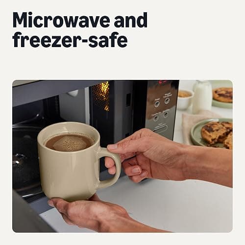 Amazon Basics Ceramic Coffee Mugs, 4-Piece Set, 473ml, Microwave and Dishwasher-Safe, Linen Gray thumbnail 4