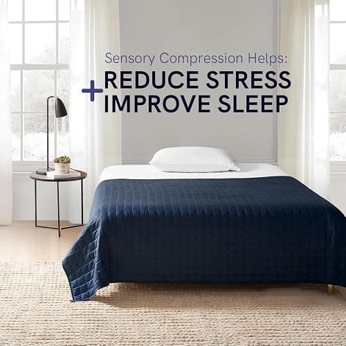 YnM 15lbs Weighted Blanket for Adults, Cotton Heavy Bed Throw Blanket with Cooling Glass Beads for All Season Use, Ideal for One Person of 140lbs (60x80 Inches, Queen Bed, Navy) thumbnail 3