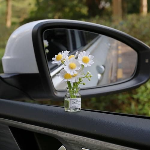 Kiofs Daisy Flower Car Accessories for Women Interior Aesthetic, 3 Pcs Daisy Cute Car Dashboard Decorations thumbnail 7