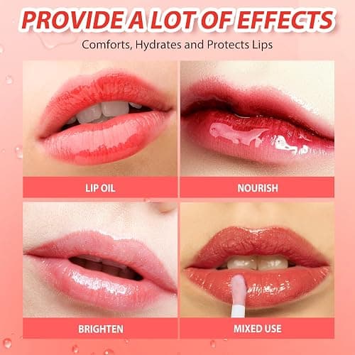 BANGFENG 2Pack Non-sticky Lip Oil, Moisturizing Glossy/Shiny Lip Gloss Oil PlumpingTint, Hydrating Lip Gloss Lip Balm, Long Lasting Nourishing Fruit Flavoure Lip Oils(Strawberry + Coconut) thumbnail 8