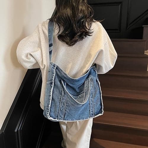 Extolove Denim Tote Bags for Women Jean Purse Casual Denim Handbag Large Capacity Crossbody Shoulder Bag thumbnail 2