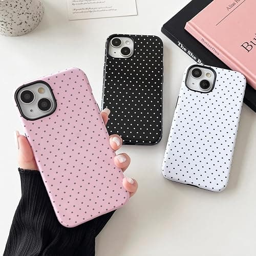 Sayoaho Compatible with iPhone 15 Case, Fashion Cute Polka Dot Pattern Aesthetic Design for Women, Soft TPU and Hard Back Shockproof Phone Case for iPhone 15 6.1 inch, Pink thumbnail 5