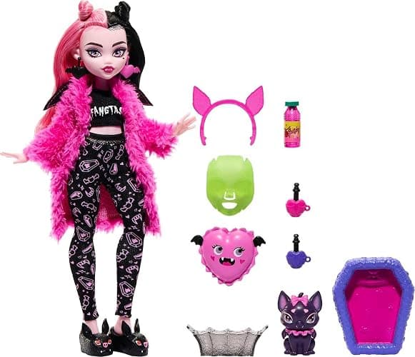 Monster High Doll, Draculaura Creepover Party Set with Pet Bat Count Fabulous, Sleepover Clothes and Accessories thumbnail 4