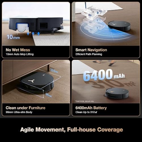 ECOVACS DEEBOT X8 PRO OMNI Robot Vacuum and Mop, 18000Pa, OZMO ROLLER Instant Self-Washing Mopping, 167℉ Hot Water Mop Washing, Auto Cleaning Solution Adding, Hot Air-Drying, Self-Emptying, Black thumbnail 7