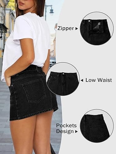 DEICAEVO Womens Denim Skirt Casual Mini Jean Skirt Stretch Low Waist Jean Skirt for Women Zip Fly Denim Mini Skirts thumbnail 4