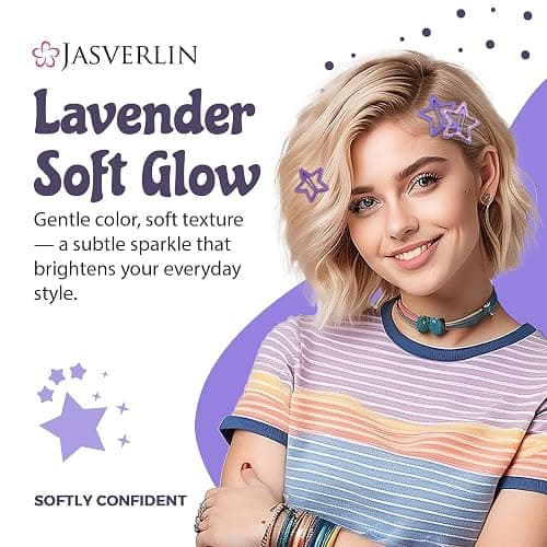 JASVERLIN 36 Pcs Star Hair Clips, Y2k Cute Snap Barrettes for Women Thin Thick Hair, Colorful Kawaii Girls Rave Accessories Glitter Non Slip Metal Hairclips Assorted Sizes (Purple) thumbnail 2