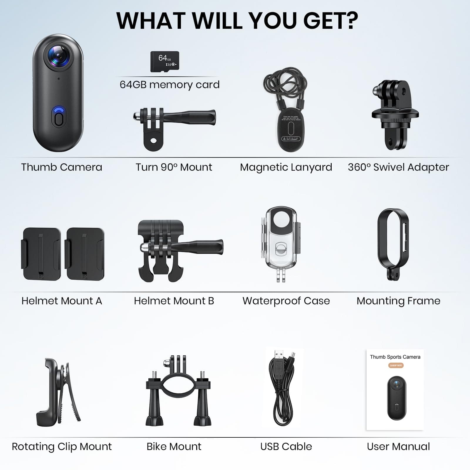 Poat 360°Action Camera, Mini POV Portable Body Camera, Underwater Camera 30m Waterproof, WiFi Wearable Video Recorder 120° Wide Angle, 10+ Accessories – Cycling Travel Pet Walking Sports(64G-Card) thumbnail 8