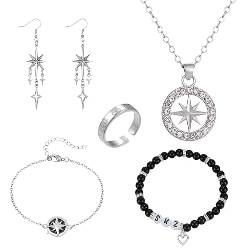 Axepet Stray Necklace Set SKZ Inspired Merch Bracelet Rings Stray Fans Earrings for Women Men - Image 1