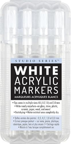 PETER PAUPER PRESS Studio Series White Acrylic Markers (set of 4 permanent markers with different tip sizes) - Image 1