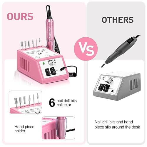 20000RPM Electric Nail Drill Professional Nail File Drill Acrylic Nails Kit for Manicure Gel Nail Polish Remover with 1 Pack of Sanding Bands(Pink) thumbnail 3