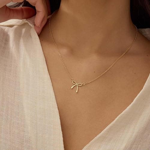 Thaivor Christmas Gifts Stocking Stuffers for Women Dainty Bow Necklace 14K Gold Plated Cute Choker Small Pendant Charm Necklaces Teen Gift Trendy Stuff Personalized Jewelry thumbnail 7